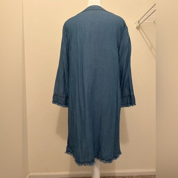 Michael Stars Women’s Blue Denim Tunic Dress 
Chambray Raw Fringe Hem Medium - Picture 4 of 10